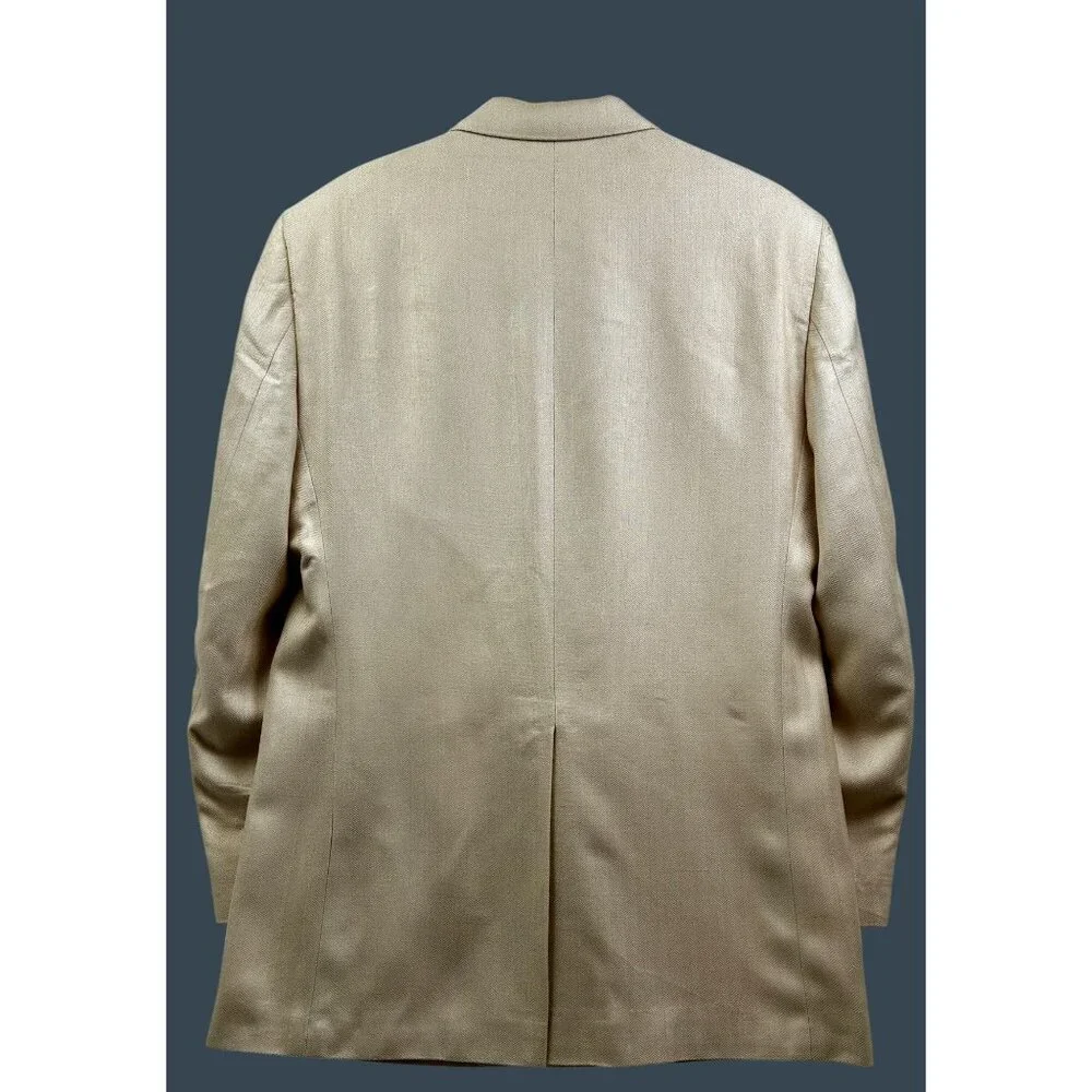 Haggar Black Label Blazer Mens 44L Beige 100% Silk Herringbone Sport Coat Luxury